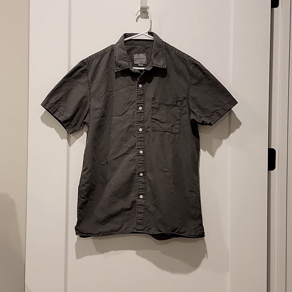 American Eagle Shirt Mens S grey Button Up Short Sleeve Cotton